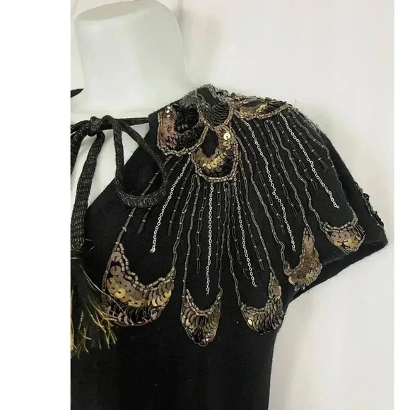 Nanette Lepore Kartika Mini Dress Sz S 100% Merino Wool Sequins Shoulder Classic - Picture 5 of 10